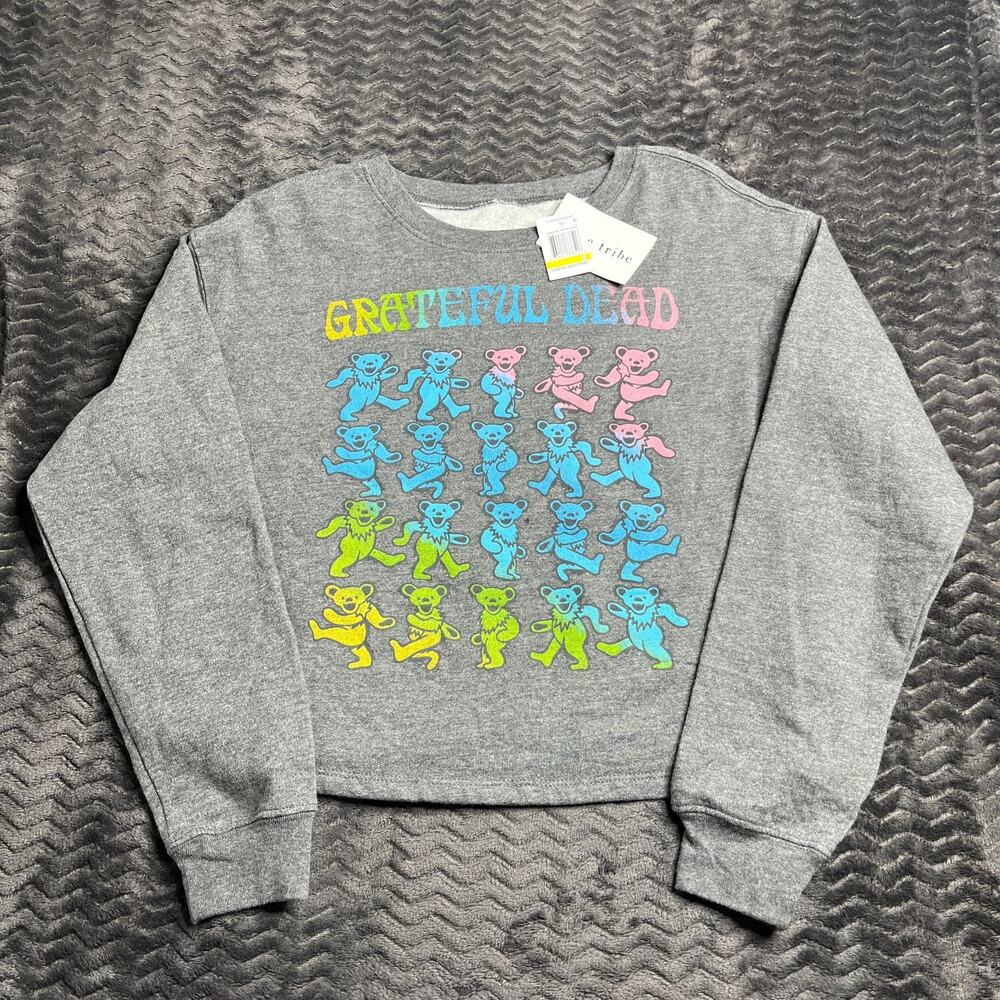 Love Tribe Grateful Dead Dancing Bears Cropped Sweatshirt Gray size M Rainbow
